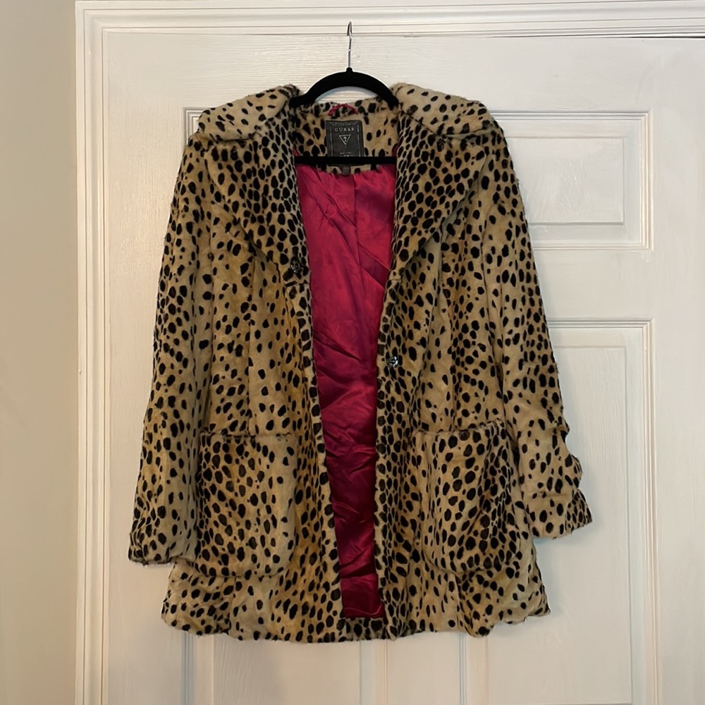 GUESS Faux Fur Leopard Coat